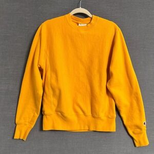 Vintage Champion Weave Sweatshirt Small Yellow Orange Blank y2k Pullover Sweater